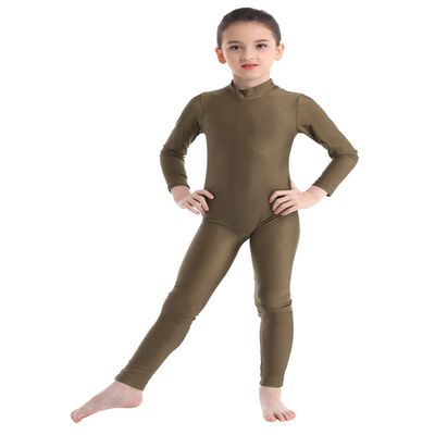 TiaoBug Girls Spandex Turtleneck Unitard Long Sleeve Full Body Catsuit Leotard Gymnastic Performances Costumes Brown 5-6