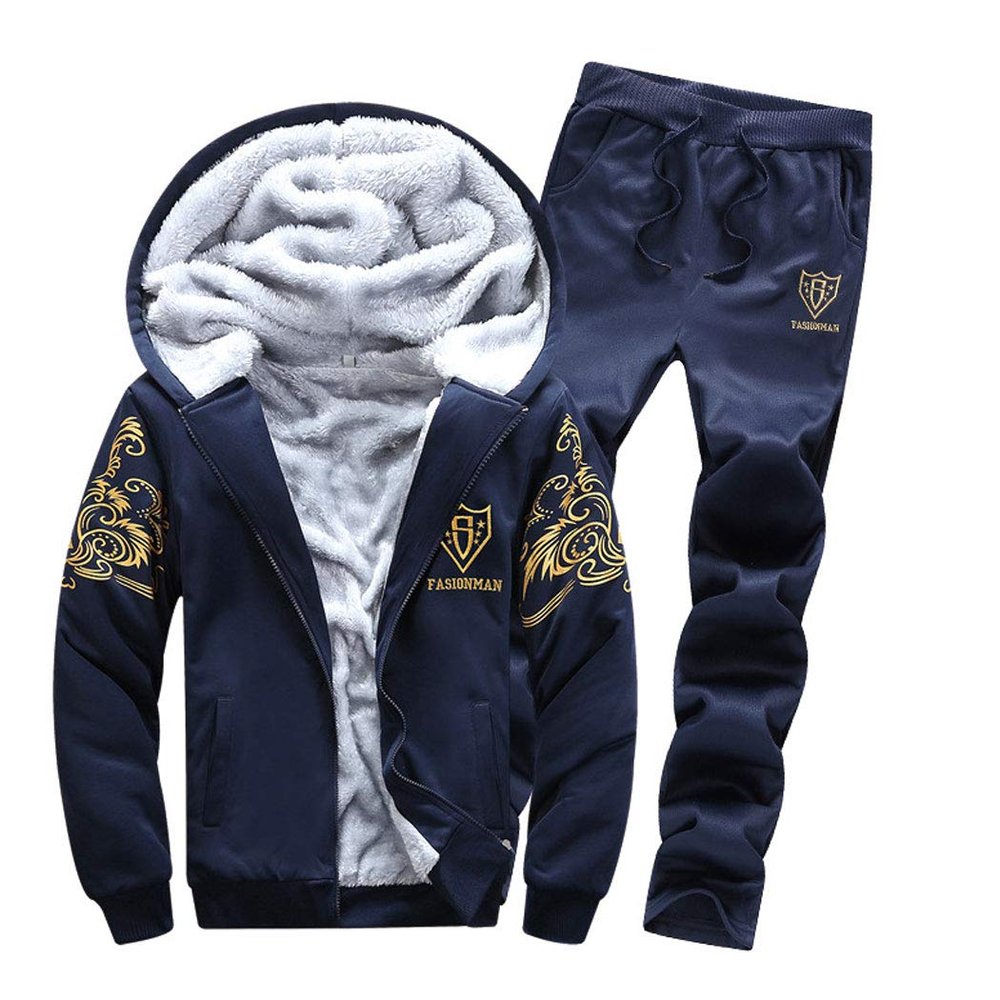 Men Casual Jackets+Pants Two Pieces Sets Warm Thick Hoodies Sportswear Tracksuit