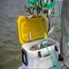 Frabill Magnum Bait Station 30 | 30 Quart Bait Cooler with Dual Aeration, White and Yellow view 4