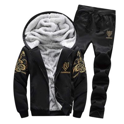 Men Casual Jackets+Pants Two Pieces Sets Warm Thick Hoodies Sportswear Tracksuit