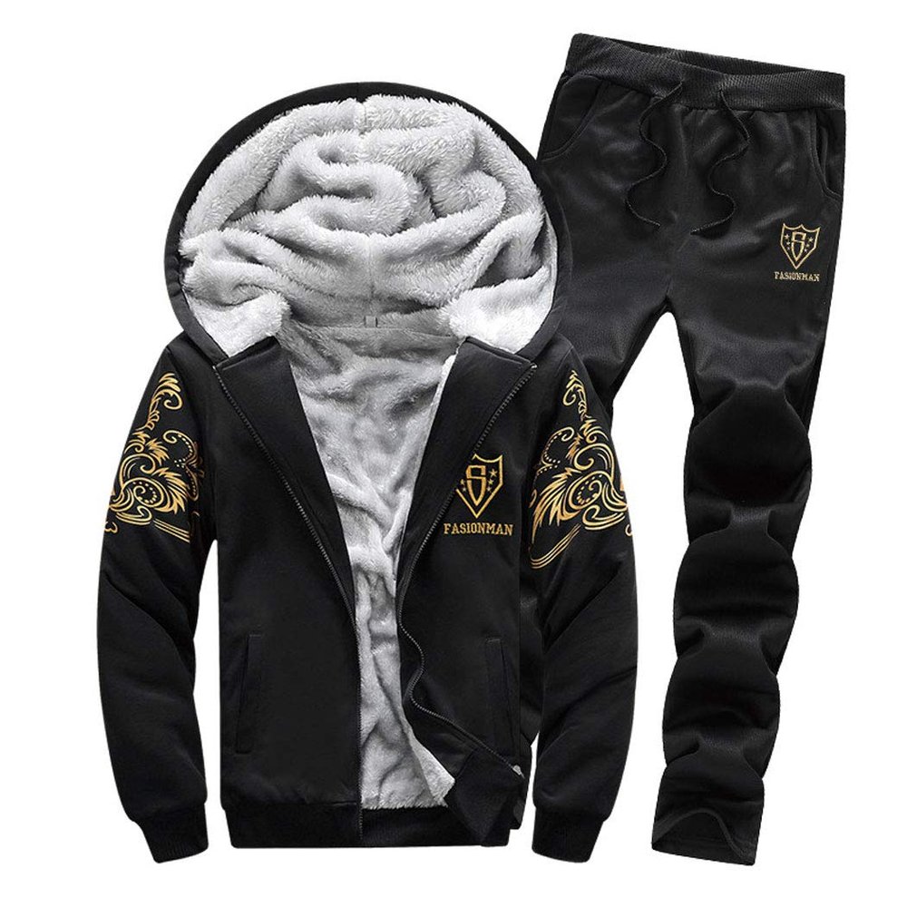 Men Casual Jackets+Pants Two Pieces Sets Warm Thick Hoodies Sportswear Tracksuit