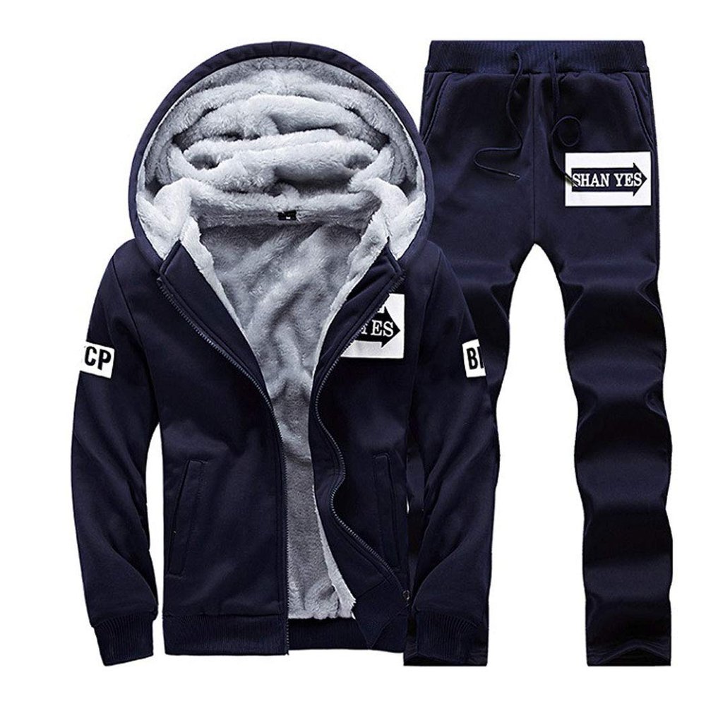 Men Casual Jackets+Pants Two Pieces Sets Warm Thick Hoodies Sportswear Tracksuit
