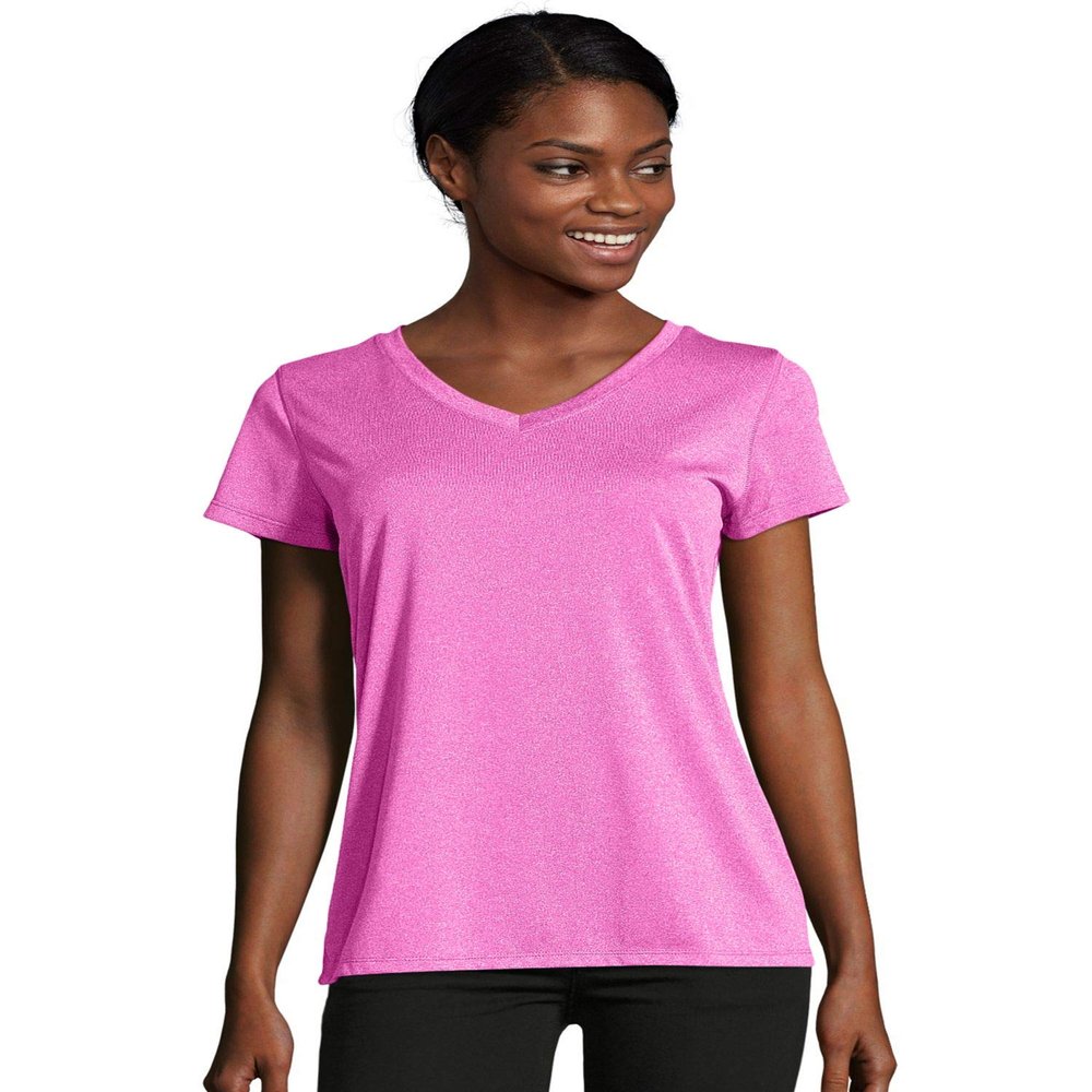 Hanes womens Sport Heathered Performance V-neck Tee Shirt, Fresh Berry Heather, Small US