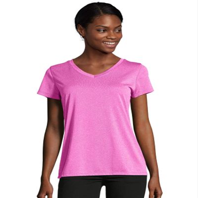 Hanes Women's V-Neck T-Shirt, Fresh Berry Heather, X Large