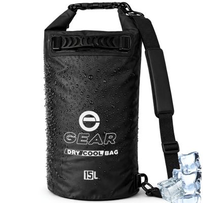 Enthusiast Gear Insulated Dry Bag Cooler Roll Top, Leak Proof, Waterproof, Collapsible, with Padded Shoulder Strap - Perfect for Kayaking Fishing Beach Hiking - (15 Liter, Black)