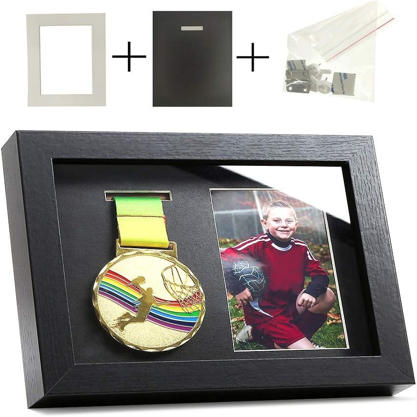 Medal Display Shadow Box - Single Medal Case - Perfect for Runners, Marathon, Race Winner, Soccer, Football, Gymnastics & All Sports (Black, 6x8)