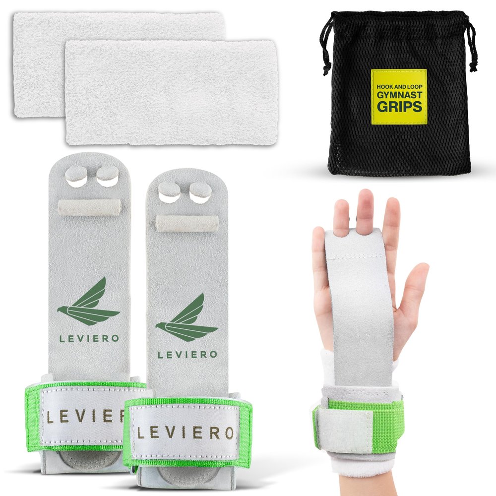 LEVIERO Gymnastics Grips Set, Grips for Gymnastics Girls, Dowel Grips with Soft Leather, Hook and Loop Wrist Straps, and Adjustable Finger Holes, for All Ages - (White, 1)