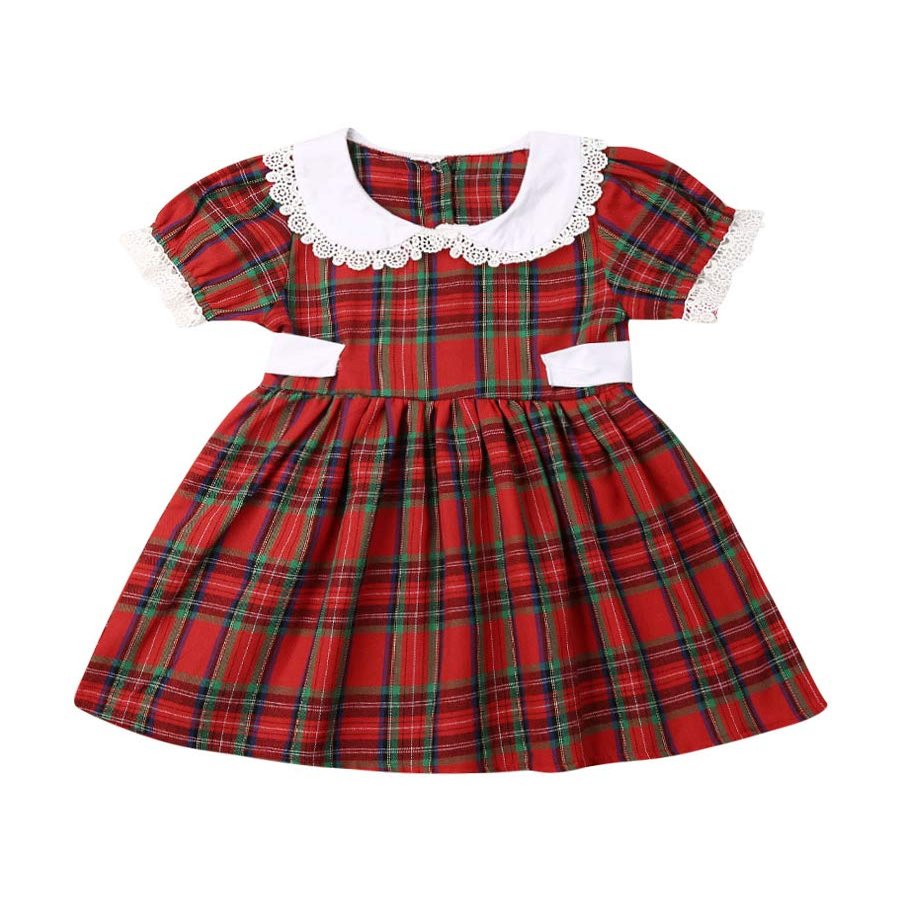 Baby Girl Christmas Dress Matching Newborn Girl Bodysuit Plaid Lace Princess Skirt Family Clothing (Dress,12-18 Months)