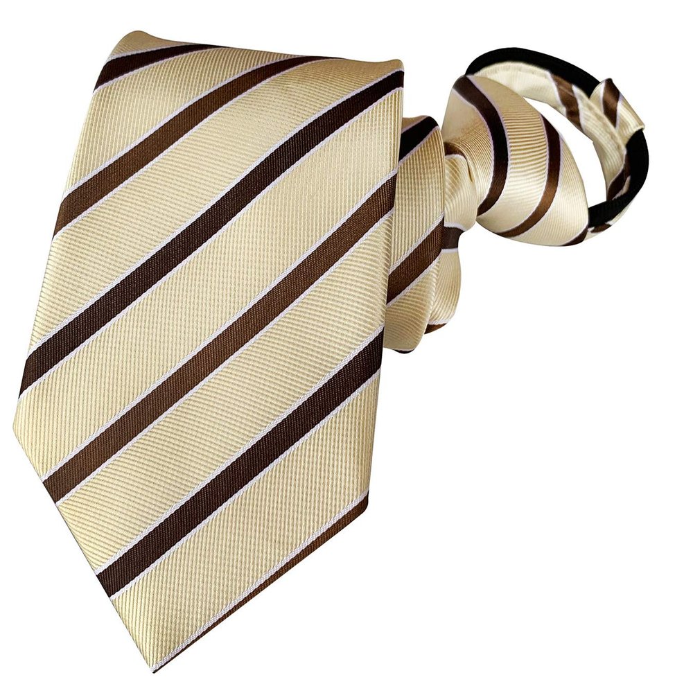 BESMODZ Mens Zipper Tie Striped Champagne Formal Business Men Pre Tied Neck Ties