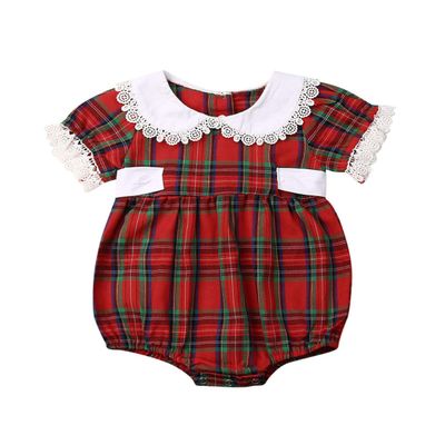 Baby Girl Christmas Dress Matching Newborn Girl Bodysuit Plaid Lace Princess Skirt Family Clothing (Romper, 6-12 Months)