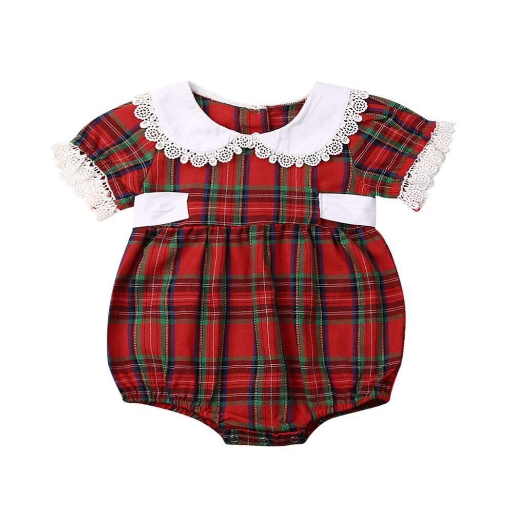 Baby Girl Christmas Dress Matching Newborn Girl Bodysuit Plaid Lace Princess Skirt Family Clothing (Romper, 6-12 Months)