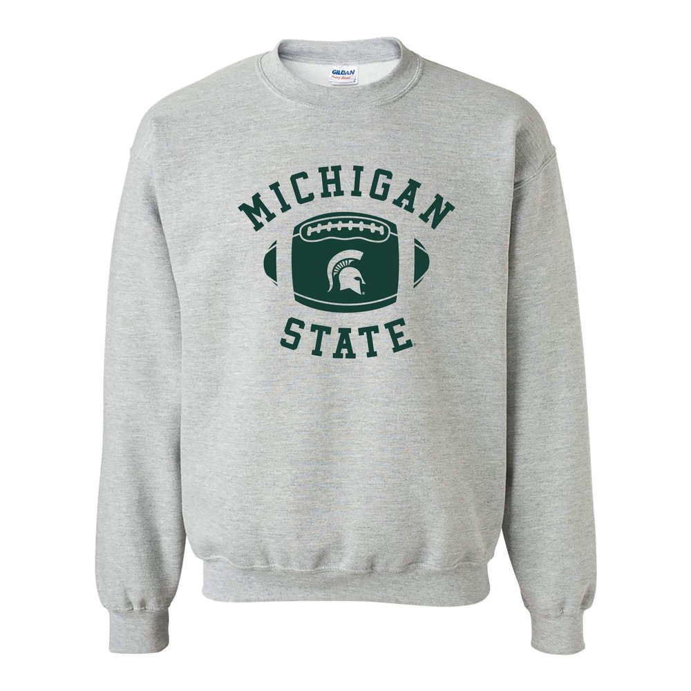 AW1204 - Michigan State Spartans Football Block Crew Sweatshirt - Medium - Sport Grey