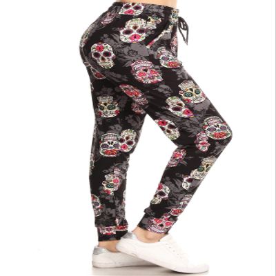 Leggings Depot JGA-S542-S1 Locked Skull Print Jogger Pants w/Pockets, Small
