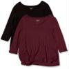 Amazon Essentials Women's 3/4 Sleeve V-Neck Swing T-Shirt (Available in Plus Size), Pack of 2, Black/Burgundy, Small view 1