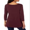Amazon Essentials Women's 3/4 Sleeve V-Neck Swing T-Shirt (Available in Plus Size), Pack of 2, Black/Burgundy, Small view 3