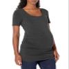 Amazon Essentials Women's Maternity Short-Sleeve Rouched Scoopneck T-Shirt, Pack of 2, Charcoal Heather/Black, X-Large view 3