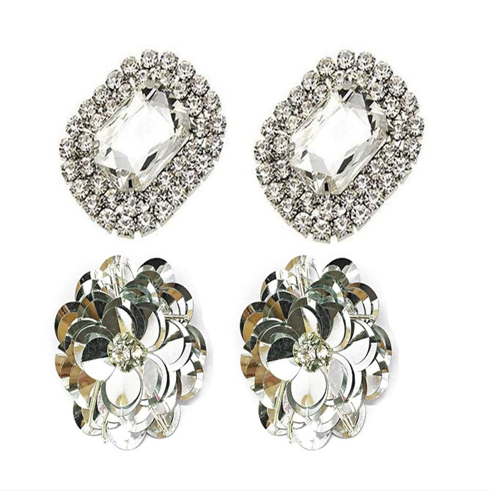 2 Pairs Elegant Rhinestone Crystal Shoe Clips Detachable Shoes Buckle Shoe Decoration Charms Dress Hat Shoes Clips for Wedding Party (Silver)