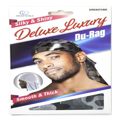 Dream Deluxe Du-Rag Camo Black Smooth & Thick, Stretchable, Wrinkle Free, 100% Polyester