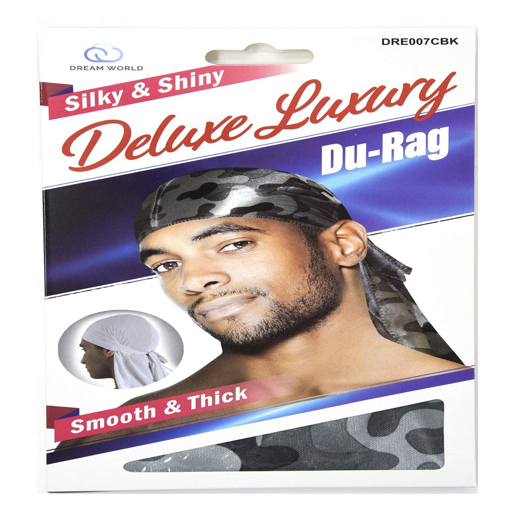 Dream Deluxe Du-Rag Camo Black Smooth & Thick, Stretchable, Wrinkle Free, 100% Polyester