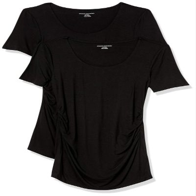 Amazon Essentials Women's Maternity Short-Sleeve Rouched Scoopneck T-Shirt, Pack of 2, Black, XX-Large