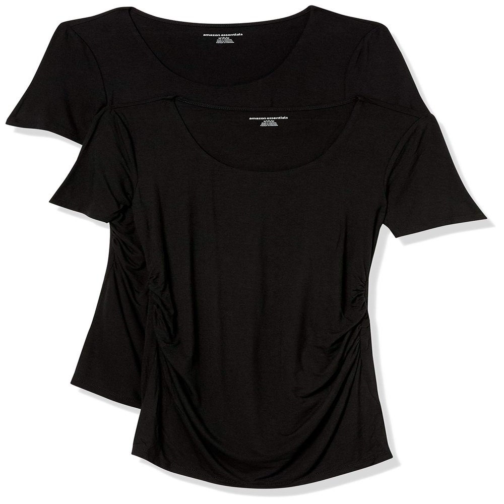 Amazon Essentials Women's Maternity Short-Sleeve Rouched Scoopneck T-Shirt, Pack of 2, Black, XX-Large