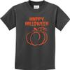 Happy Halloween with Pumpkin Sketch Youth Kids Shirt, Charcoal Large view 1