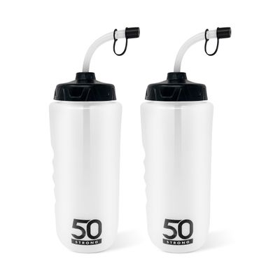 50 Strong 1 Liter Water Bottle with Straw  2-Pack Easy-Squeeze Sports Bottles with Long Straw & Built-In Finger Grip  BPA-Free  Made in USA  Ideal for Hockey, Football, Lacrosse & Boxing