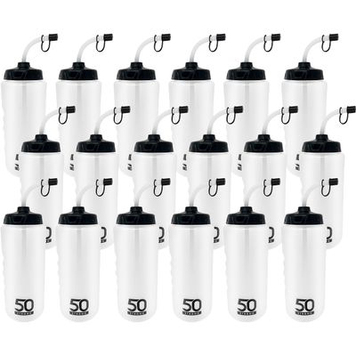 50 Strong 1 Liter Water Bottle with Straw  18-Pack Easy-Squeeze Sports Bottles with Long Straw & Built-In Finger Grip  BPA-Free & Made in USA  Ideal for Hockey & Team Sports