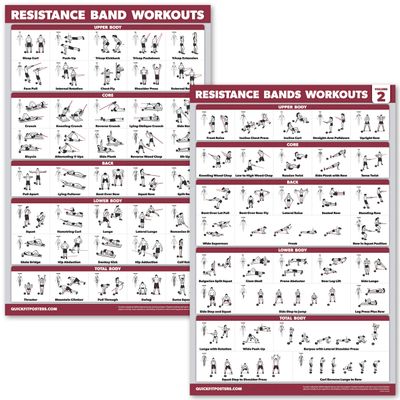 2 Pack Resistance Bands Volume 1 & 2 Exercise Poster Set - Resistance Tubes Workout Charts (Laminated, 18" x 24")