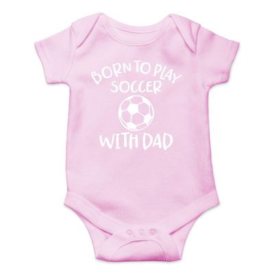 AW Fashions Born to Play Soccer with Dad Baby Bodysuit Funny Family Newborn Outfit for Boys or Girls (Newborn, Pink)