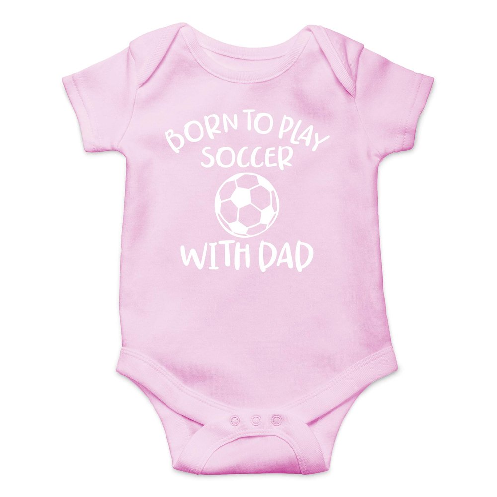 AW Fashions Born to Play Soccer with Dad Baby Bodysuit Funny Family Newborn Outfit for Boys or Girls (Newborn, Pink)