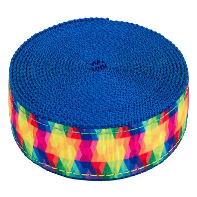 Country Brook Design - Kaleidoscope Ribbon on Royal Blue Nylon Webbing (1 Inch, 10 Yards)
