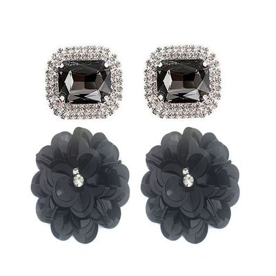 2 Pairs Elegant Rhinestone Crystal Shoe Clips Detachable Shoes Buckle Shoe Decoration Charms Dress Hat Shoes Clips for Wedding Party (Black)