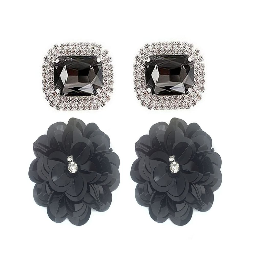 2 Pairs Elegant Rhinestone Crystal Shoe Clips Detachable Shoes Buckle Shoe Decoration Charms Dress Hat Shoes Clips for Wedding Party (Black)
