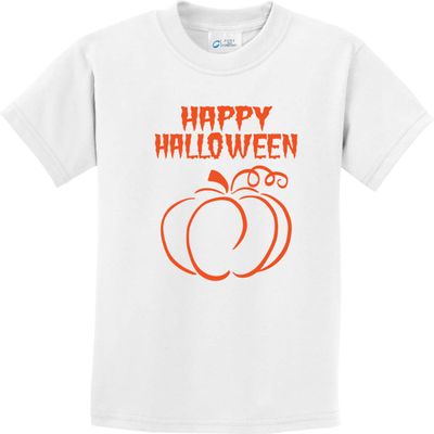 Happy Halloween with Pumpkin Sketch Youth Kids Shirt, White Large