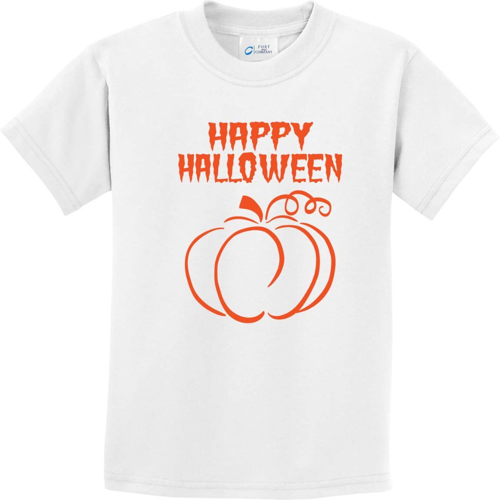 Happy Halloween with Pumpkin Sketch Youth Kids Shirt, White Large
