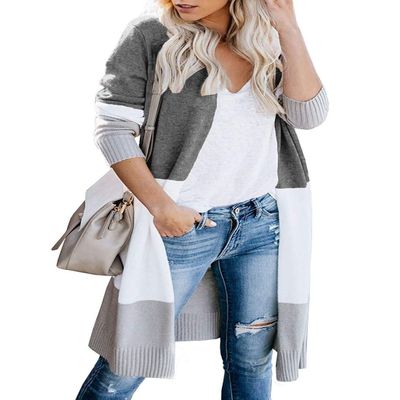 CARDYDONY Women's Plus Striped Open Front Boho Duster Cardigan Gray A XL