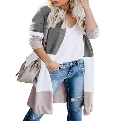 CARDYDONY Women Knitwear Long Sleeve Basic Knit Cardigan Sweater Gray B XL