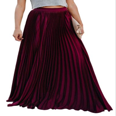 ebossy Women's High Waist Flowy Pleated Chiffon Maxi Skirt (Small, Wine)