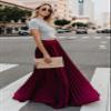 ebossy Women's High Waist Flowy Pleated Chiffon Maxi Skirt (Small, Wine) view 3