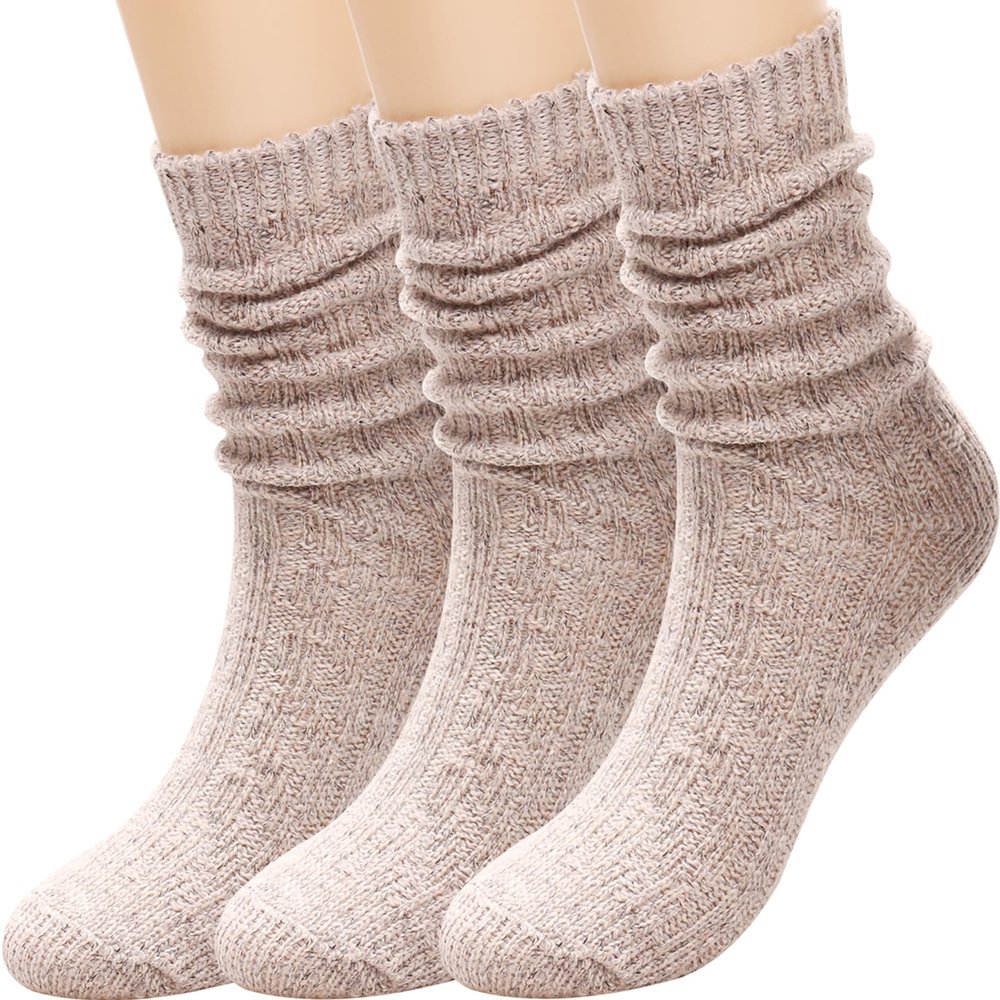 3 Pairs Women Winter Wool Cable Knit Crew Knee High Boot Socks,Size 5-11 W605