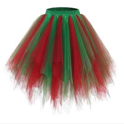 Big Girls Tutu Skirts Layered Tulle Red Green Sparkle Tutu
