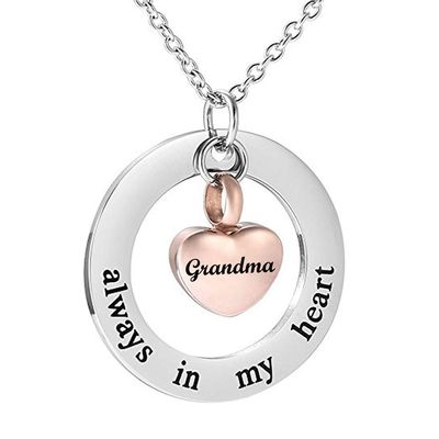 misyou Cremation Necklace Holder Rose Gold Heart Memorial Jewelry Urn Necklace for Women Men Keepsake Pendant Always in My Heart (Grandma)