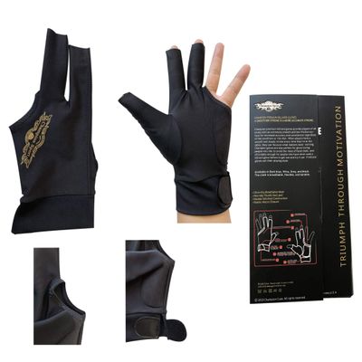 2019 Champion Cut 3 Finger Pool Cue Stick Glove- Left Hand Predator(Blue, Wine, Black) (Black, Large)