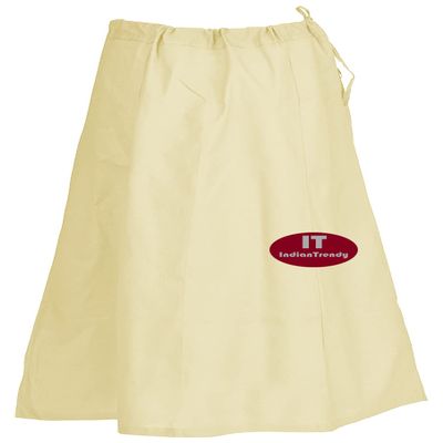 Indian Trendy Sari Petticoat Cotton Stitched Adjustable Waist Saree Underskirt Lining Skirt - One Size - Cream