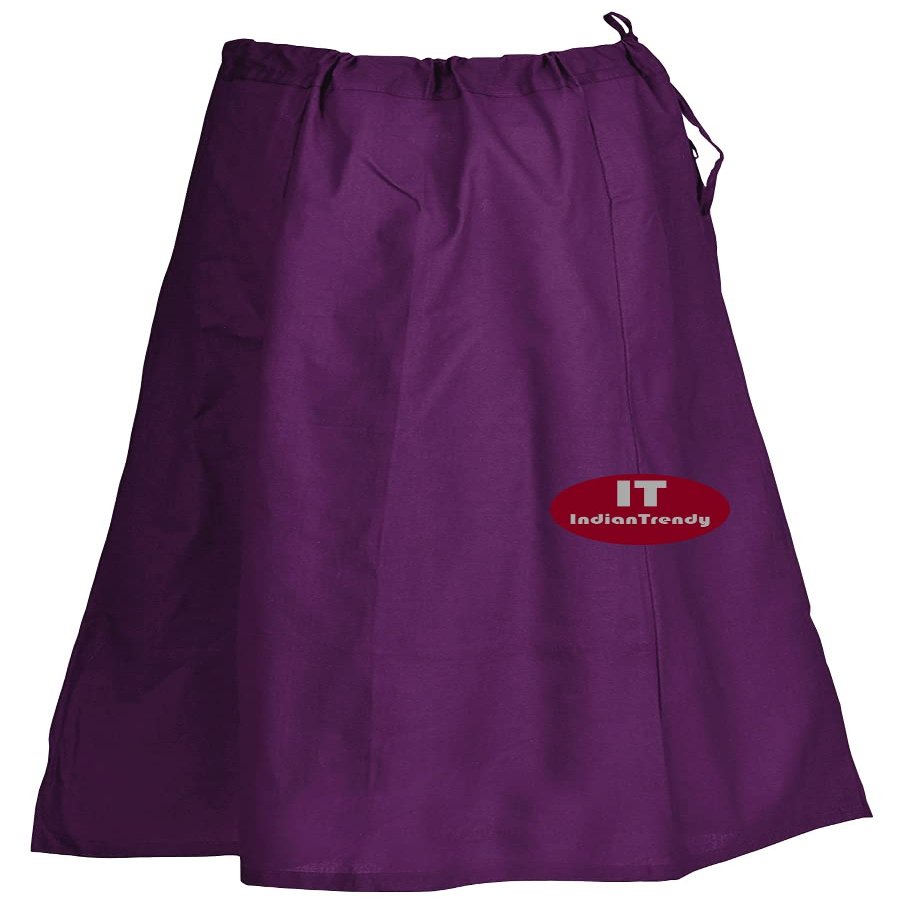 Indian Trendy Sari Petticoat Cotton Stitched Adjustable Waist Saree Underskirt Lining Skirt - One Size - Purple