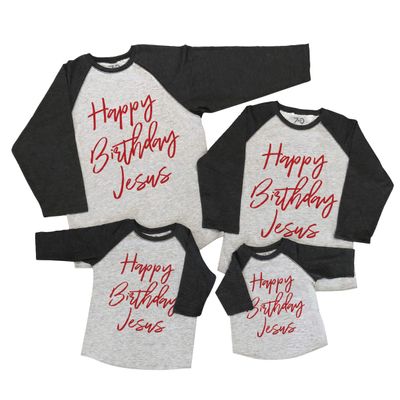 7 ate 9 Apparel Matching Family Christmas Shirts - Happy Birthday Jesus Grey Shirt Youth XL