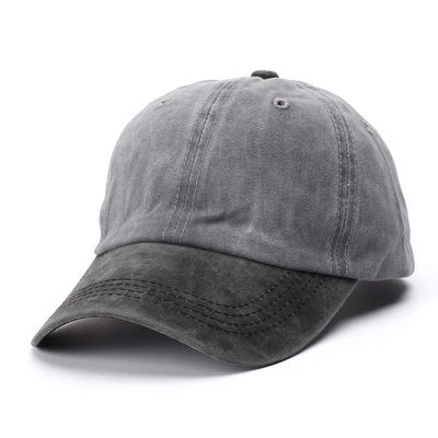 Unisex Vintage Washed Twill Low Profile Plain Baseball Cap Adjustable Dad Hat (Grey+Black Brim)
