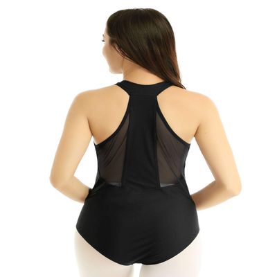 Freebily Women's V-neck Gymnastics Leotard Racer Back Mesh Splice Ballet Dance Coutumes Bodysuit Black X-Small