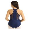 Freebily Women's V-neck Gymnastics Leotard Racer Back Mesh Splice Ballet Dance Coutumes Bodysuit Navy_Blue X-Small view 2